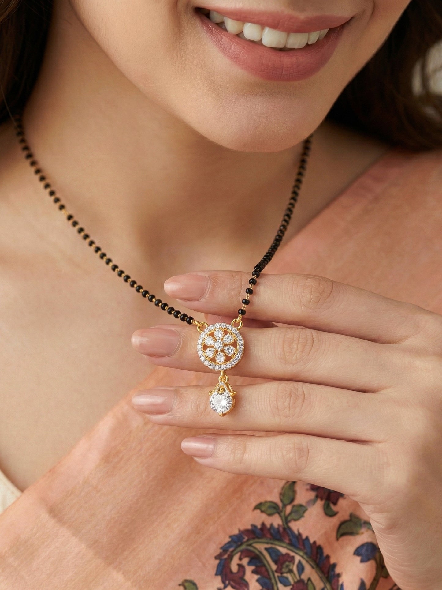 Lucky Jewellery AD Floral Drop Mangalsutra for Women (285-S8MS-2190)