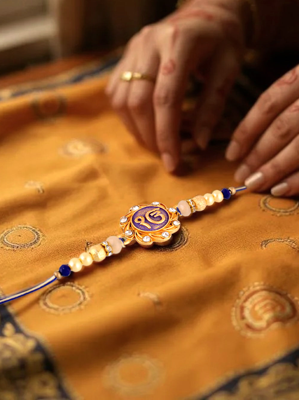 Gold Plated Meenakari Ik Onkar Religious Rakshabandhan Sardar/Sikh Rakhi for Bhaiya/Bhabhi Pack of 1