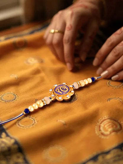 Gold Plated Meenakari Ik Onkar Religious Rakshabandhan Sardar/Sikh Rakhi for Bhaiya/Bhabhi Pack of 1