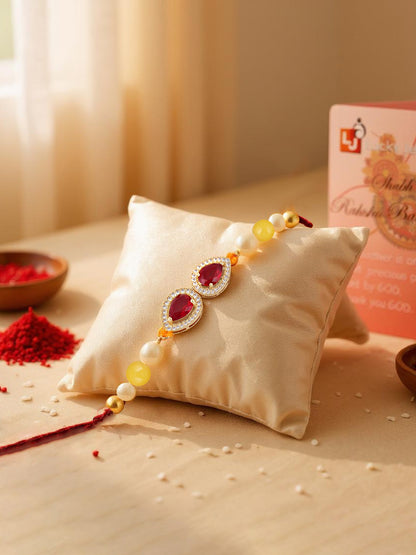 Lucky Jewellery Designer Maroon Color Stone Rakhi - Rakshabandhan Pearl Rakhee Bracelet for Brother/Bhaiya/Bhai/Bhabhi - Pack of 1 (176-CHR1-1279-M-1)