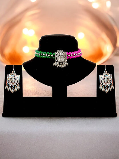 Navratri, Dandiya Garba Festival Jewellery Beads Choker Necklace with Earring