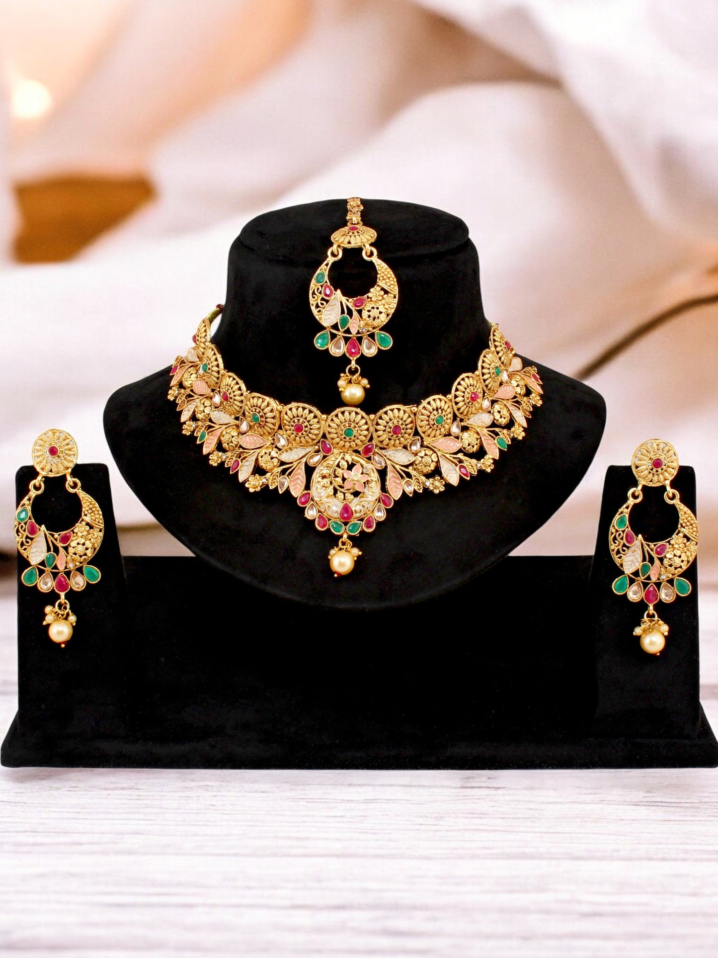 Gold-Plated Meenakari Choker Necklace Set Traditional Jewelry for Women & Girls (644-G2SR-001-MT)