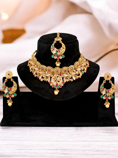 Gold-Plated Meenakari Choker Necklace Set Traditional Jewelry for Women & Girls (644-G2SR-001-MT)