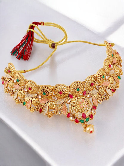 Gold-Plated Meenakari Choker Necklace Set Traditional Jewelry for Women & Girls (644-G2SR-001-MT)