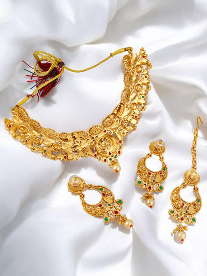 Gold-Plated Meenakari Choker Necklace Set Traditional Jewelry for Women & Girls (644-G2SR-001-MT)