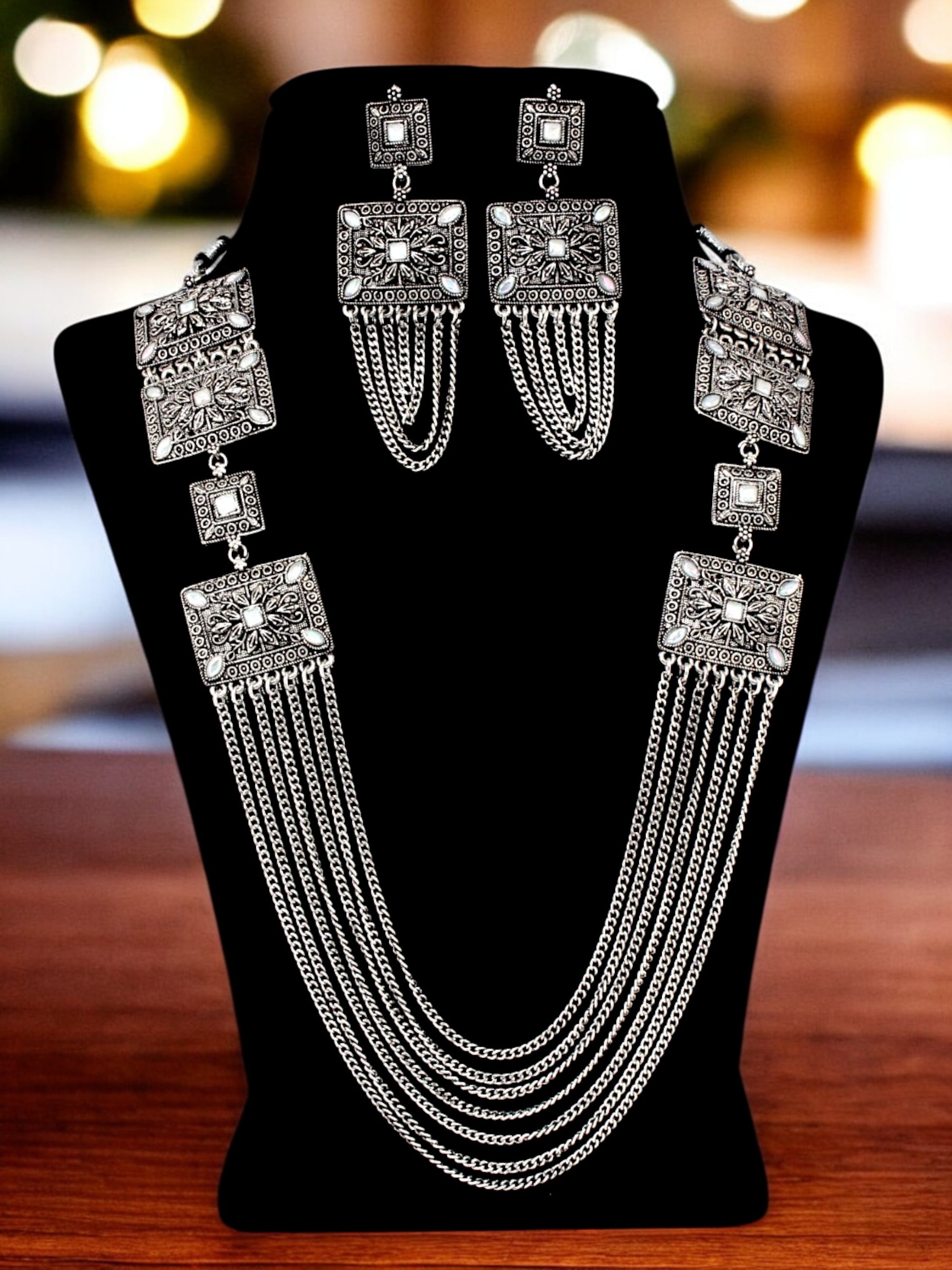 Trendy Oxidised Silver Plated Ethnic Navratri Jewellery Necklace with