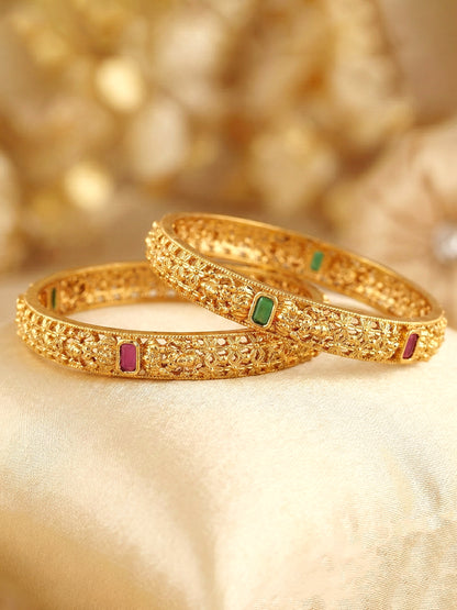 Gold-Plated Temple Floral Laxmi Bangle Pink Green (670-C1BG-2198-2)