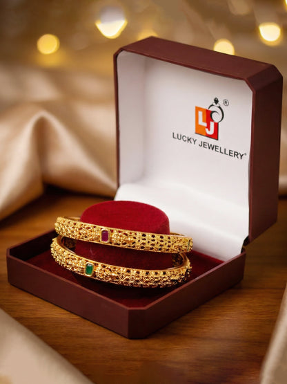 Gold-Plated Temple Floral Laxmi Bangle Pink Green (670-C1BG-2198-2)