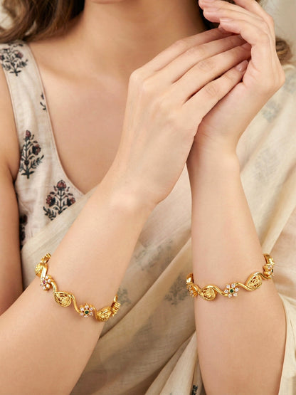 Gold-Plated Laxmi Twist Floral AD Stone Bangle (677-C1BG-2199-2)