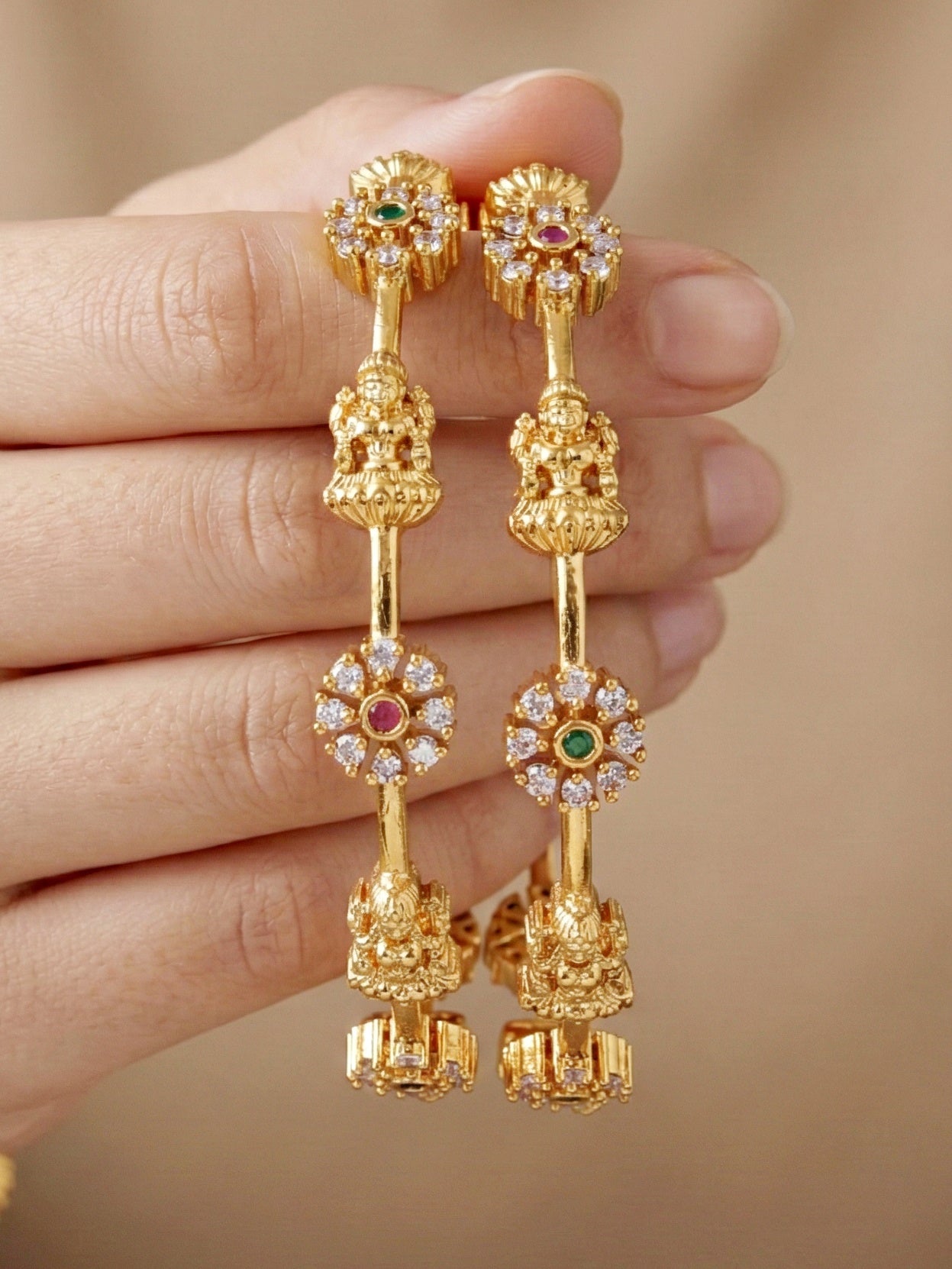Gold-Plated Laxmi Floral AD Stone Bangle (699-C1BG-2200-2)