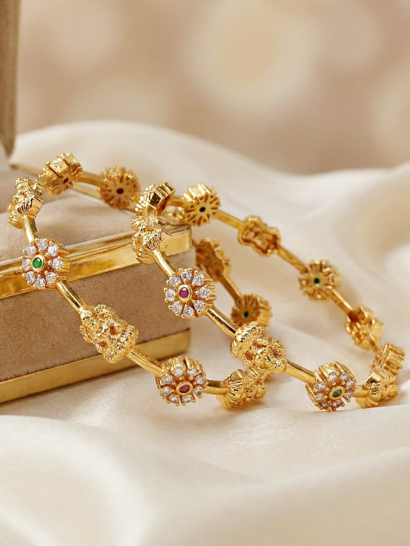 Gold-Plated Laxmi Floral AD Stone Bangle (699-C1BG-2200-2)