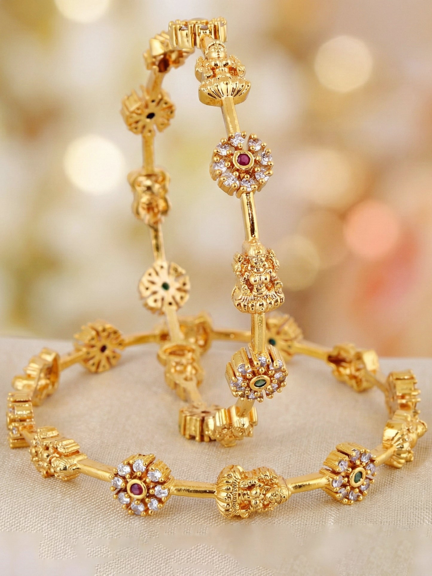 Gold-Plated Laxmi Floral AD Stone Bangle (699-C1BG-2200-2)