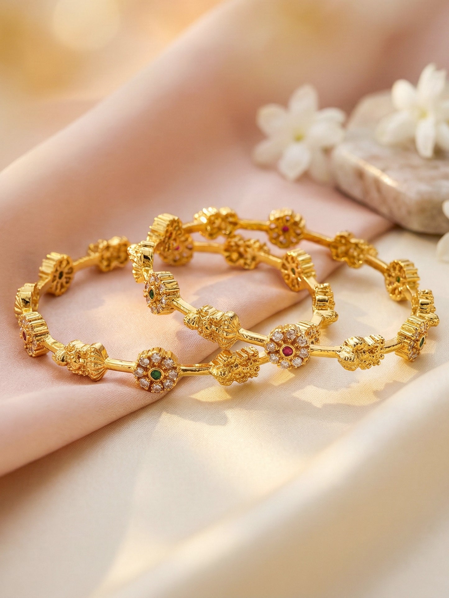 Gold-Plated Laxmi Floral AD Stone Bangle (699-C1BG-2200-2)