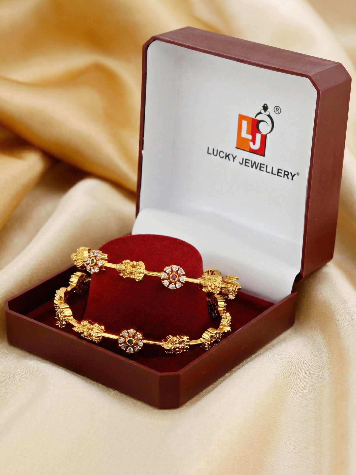 Gold-Plated Laxmi Floral AD Stone Bangle (699-C1BG-2200-2)