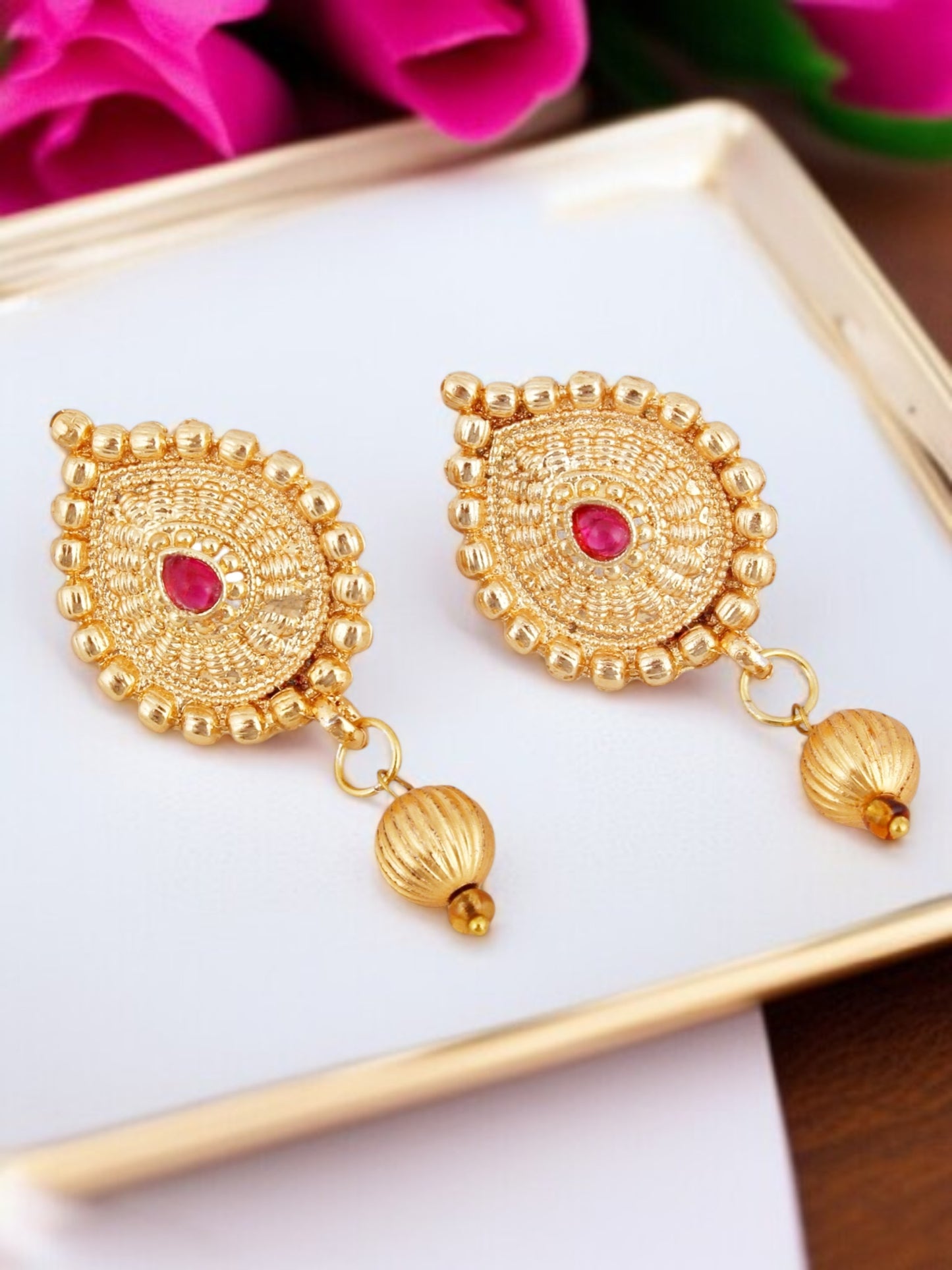 Gold Plated Traditional Double Necklace Set with Earrings For Women & Girls