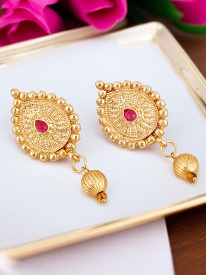 Gold Plated Traditional Double Necklace Set with Earrings For Women & Girls