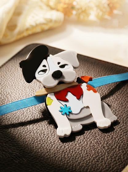 Kids Rakhi for Little Brother, Cute Cartoon Dog Acrylic Charm on Soft Blue Ribbon, Roli, Chawal (425-CHR1-1194-1-2026)