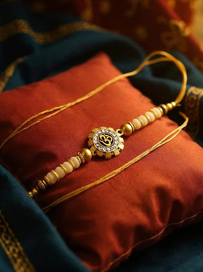 Gold Plated Religious Rakhi Rakshabandhan Om Design Rakhee for Brother/Bhaiya/Bhai/Bhabhi Pack of 1