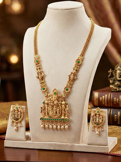 Lucky Jewellery 18K Gold-Plated Ram Parivar Temple Necklace Set (660-G2SR-195-G)