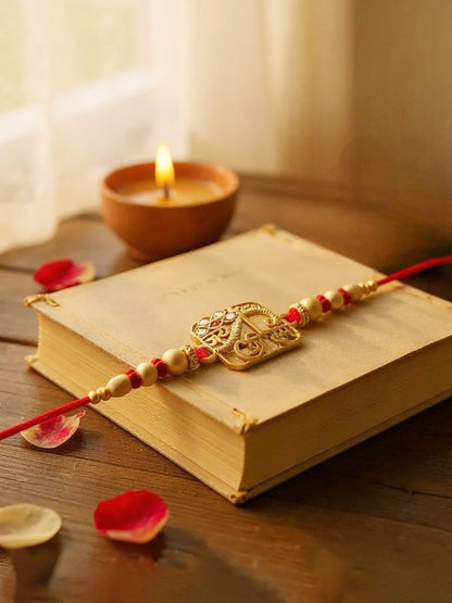 Gold Plated Religious Rakhi - Rakshabandhan Jai Shri Ram Design Rakhee for Bhaiya/Bhabhi - Pack of 1