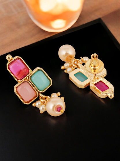 Gold Plated Multi Color Choker Necklace Set with Earrings for Women & Girls