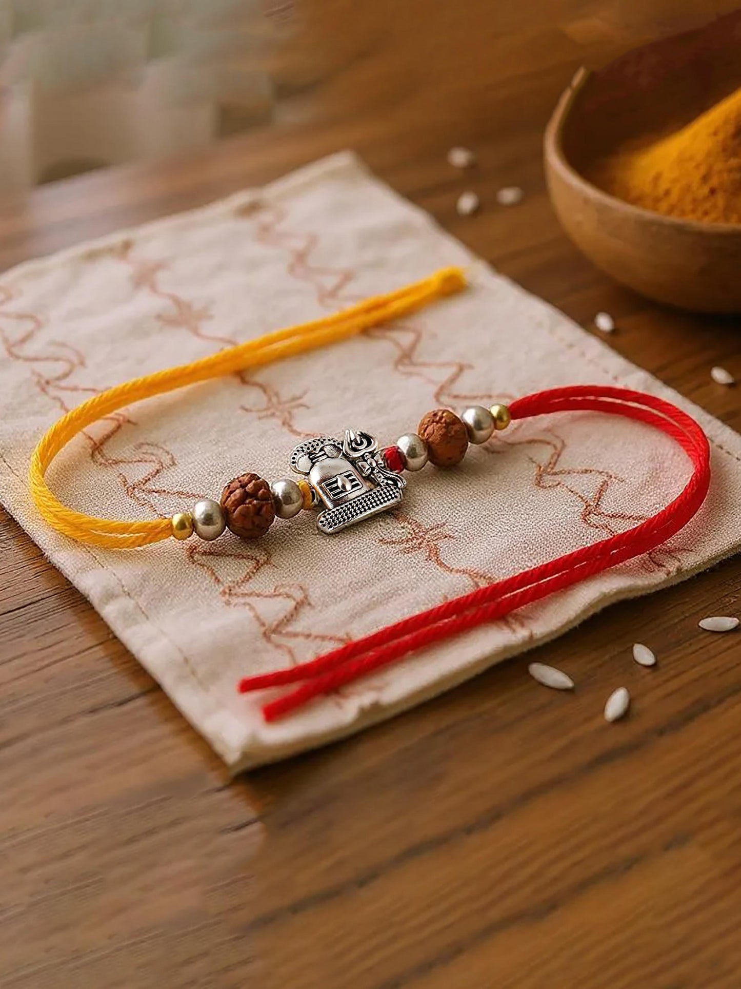 Lucky Jewellery Designer Oxidised Silver Religious Shiva Rakhi - Rakshabandhan Immitation Rudraksh Rakhee Lumba Bracelet for Brother Bhaiya Bhai Bhabhi - Pack of 4 (241-JPR1-1982-S-4)