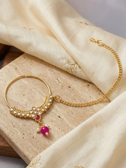 Bridal Kundan Red Heavy Choker Jewellery Set with Hathphool & Nath (2640-IZK-551-R)
