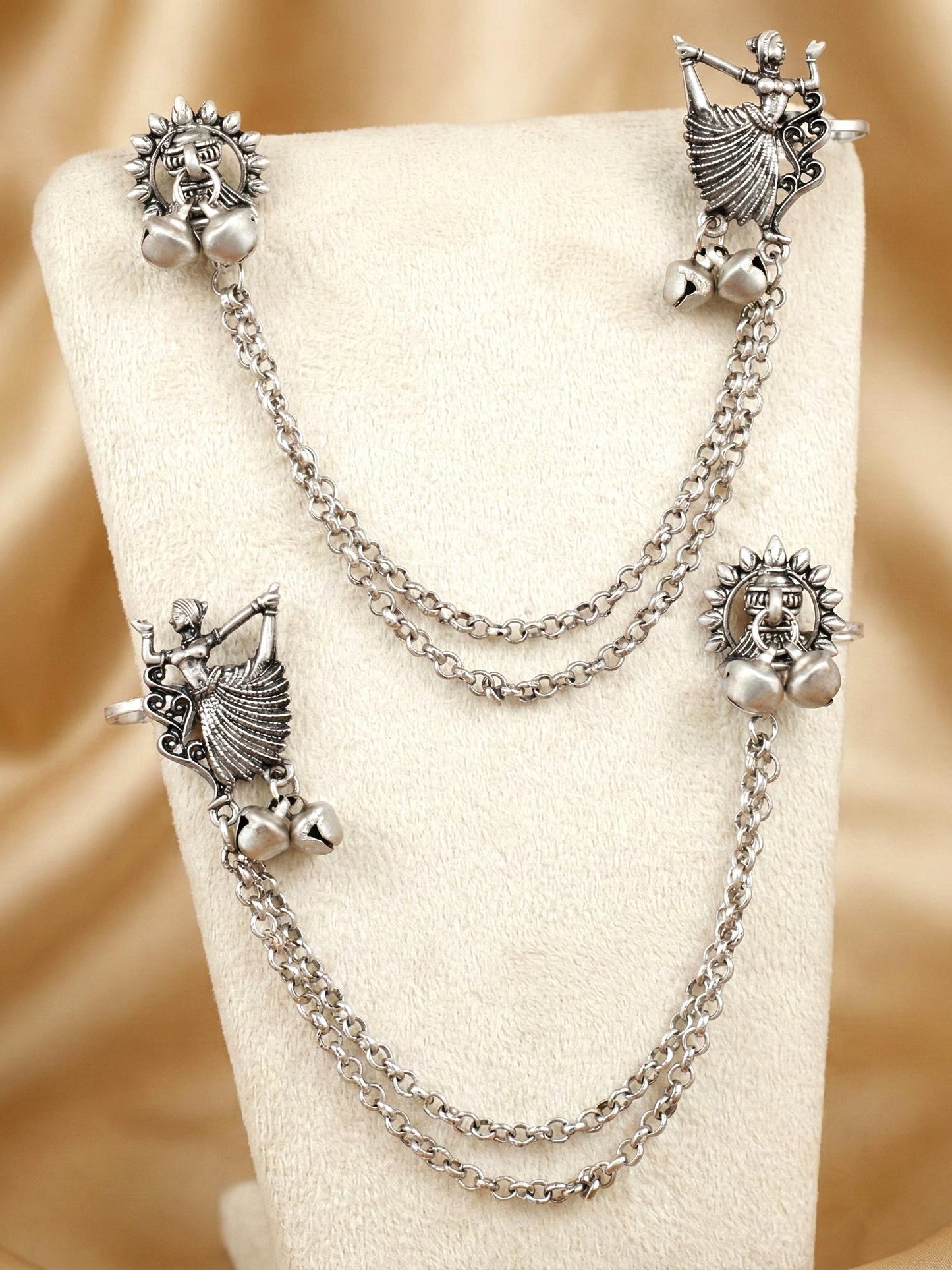 Oxidised Silver Tribal Dancer Ear Cuff with Ghungroo Chain Earrings For Girls & Women (258-KK2O-10672)