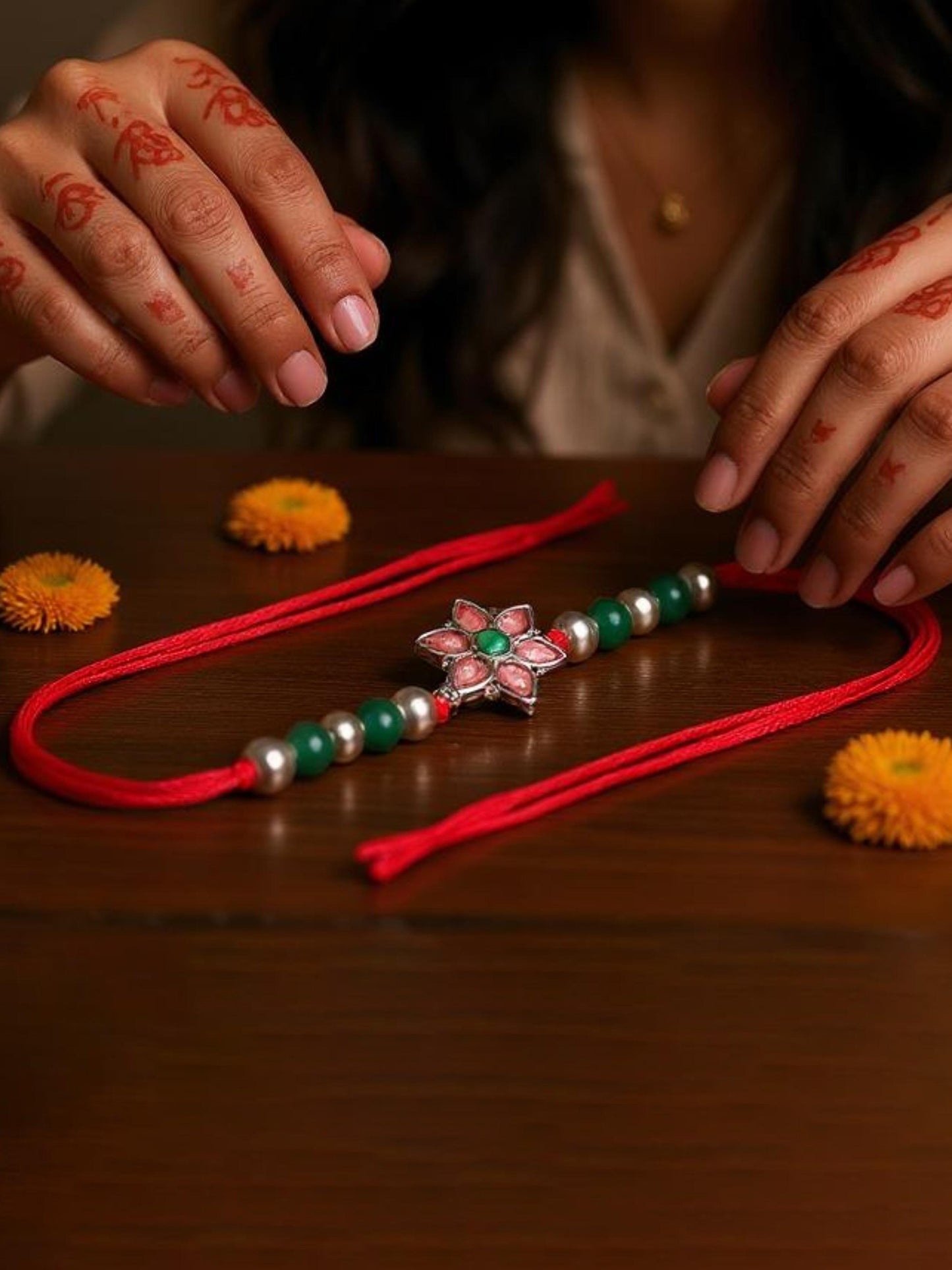 Lucky Jewellery Designer Meena Floral Rakhi - Rakshabandhan Pearl Rakhee Bracelet for Brother/Bhaiya/Bhai/Bhabhi - Pack of 2 (102-JPR1-1970-S-2)