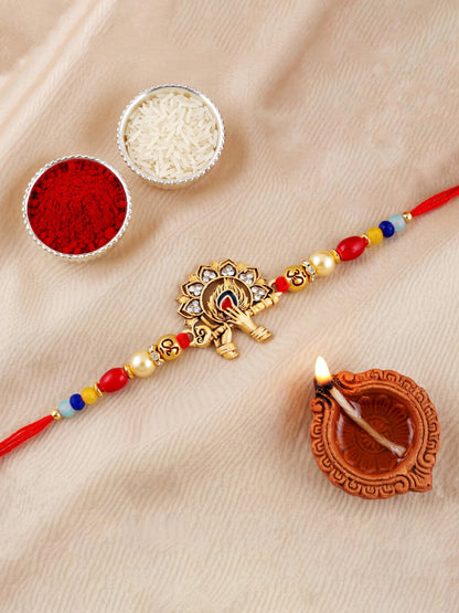 Designer Krishna Flute & Peacock Rakhi Set For Brother | Roli Chawal And Card (72-S5R1-AR2934)