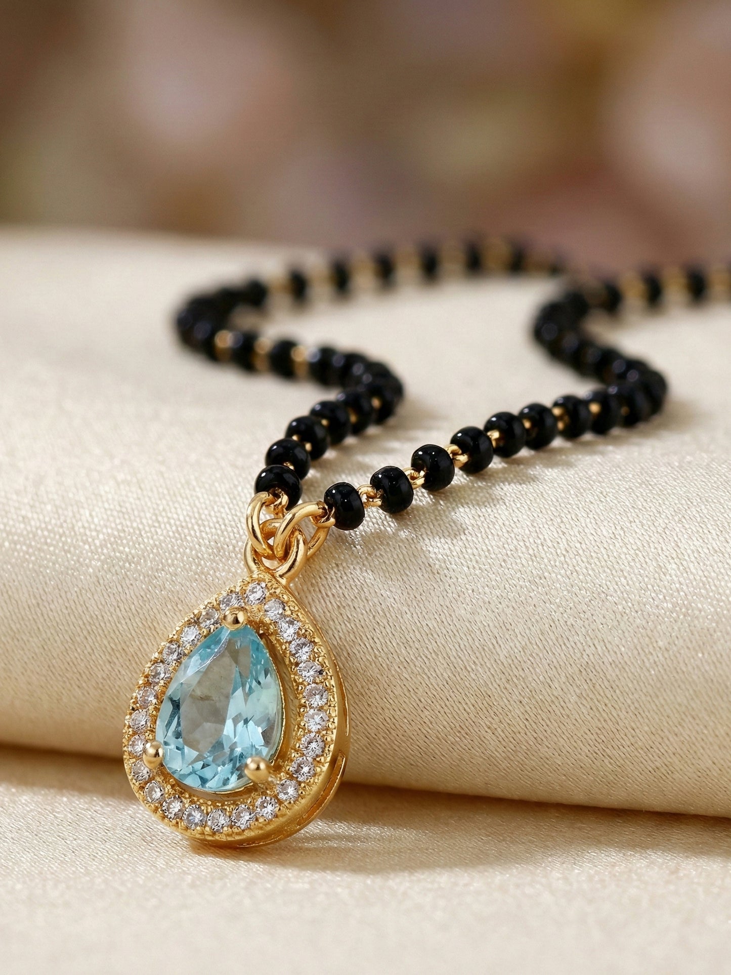 Lucky Jewellery Blue Stone AD Mangalsutra for Women (113-CHMS-1279-F)