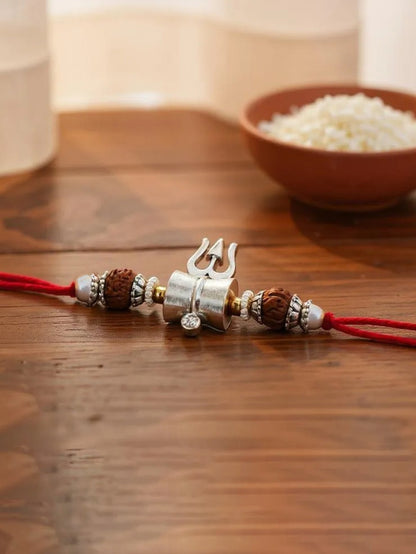 Lucky Jewellery Designer Oxidised Silver Religious Rakhi - Rakshabandhan Shiva Immitation Rudraksh Rakhee Bracelet for Brother/Bhaiya/Bhai/Bhabhi - Pack of 2 (116-JPR1-1972-S-2)