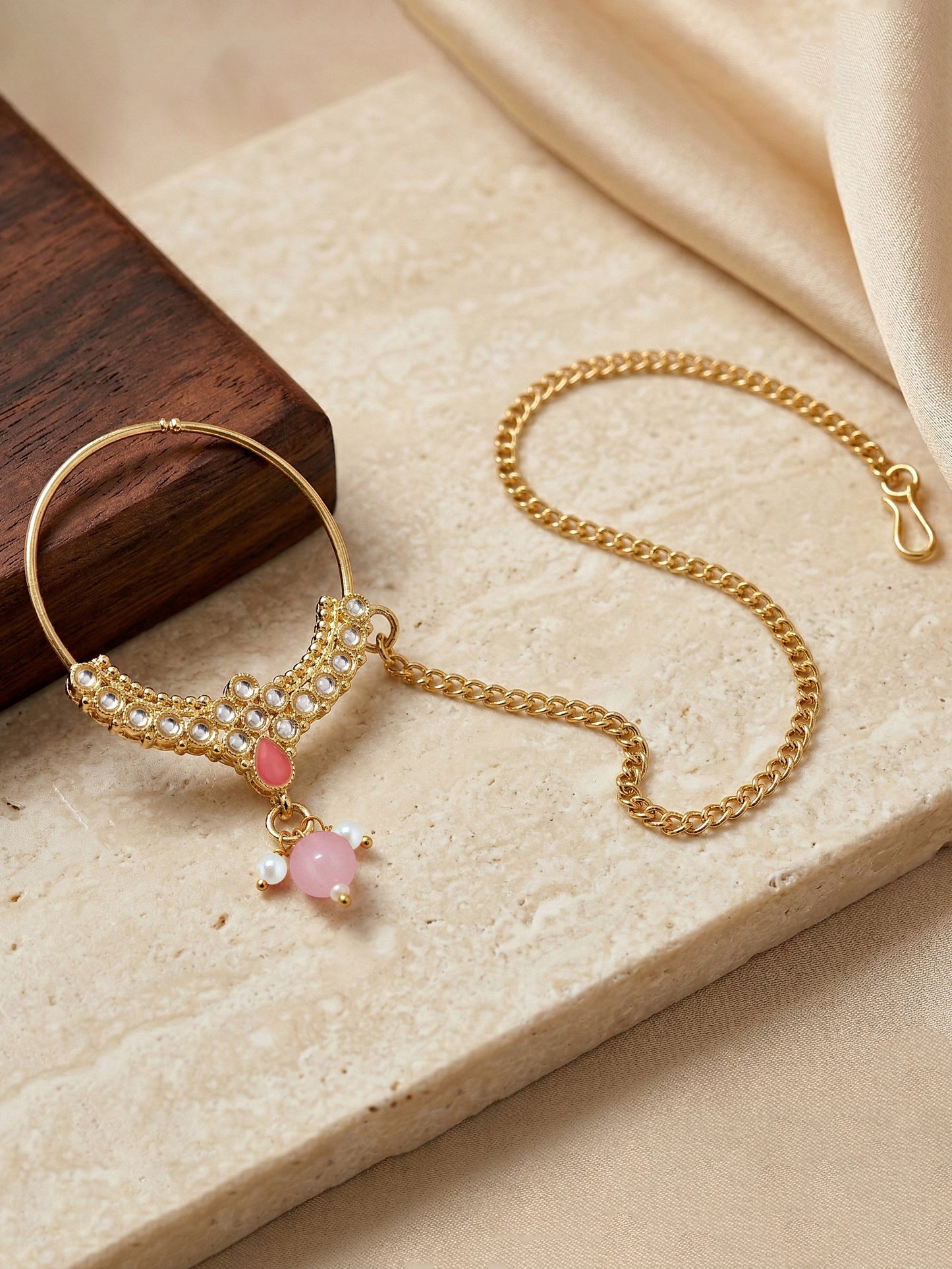 Bridal Kundan Pink Heavy Choker Jewellery Set with Hathphool & Nath (2640-IZK-551-PK)