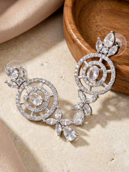 Silver-Tone White Stone & American Diamond Necklace Set with Earrings for Women – Office, Party & Function Wear (1717-K4SA-2242-W-S)