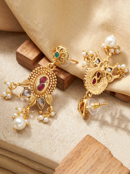 Lucky Jewellery Gold-Plated Ruby & Green Color Choker Set with Tikka (866-G2SR-005-RG)