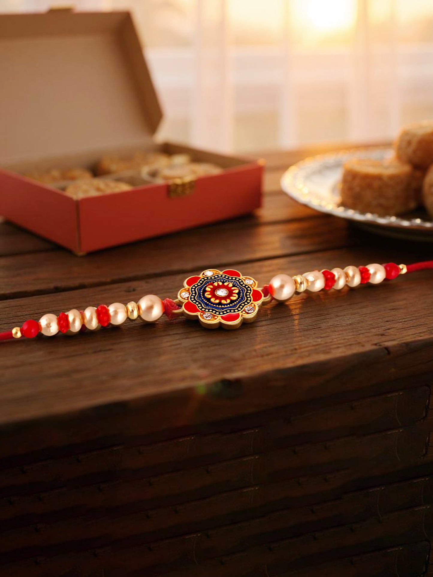 Gold Plated Meenakari Rakhi - Rakshabandhan Floral Rakhee for Brother/Bhaiya/Bhai/Bhabhi - Pack of 1