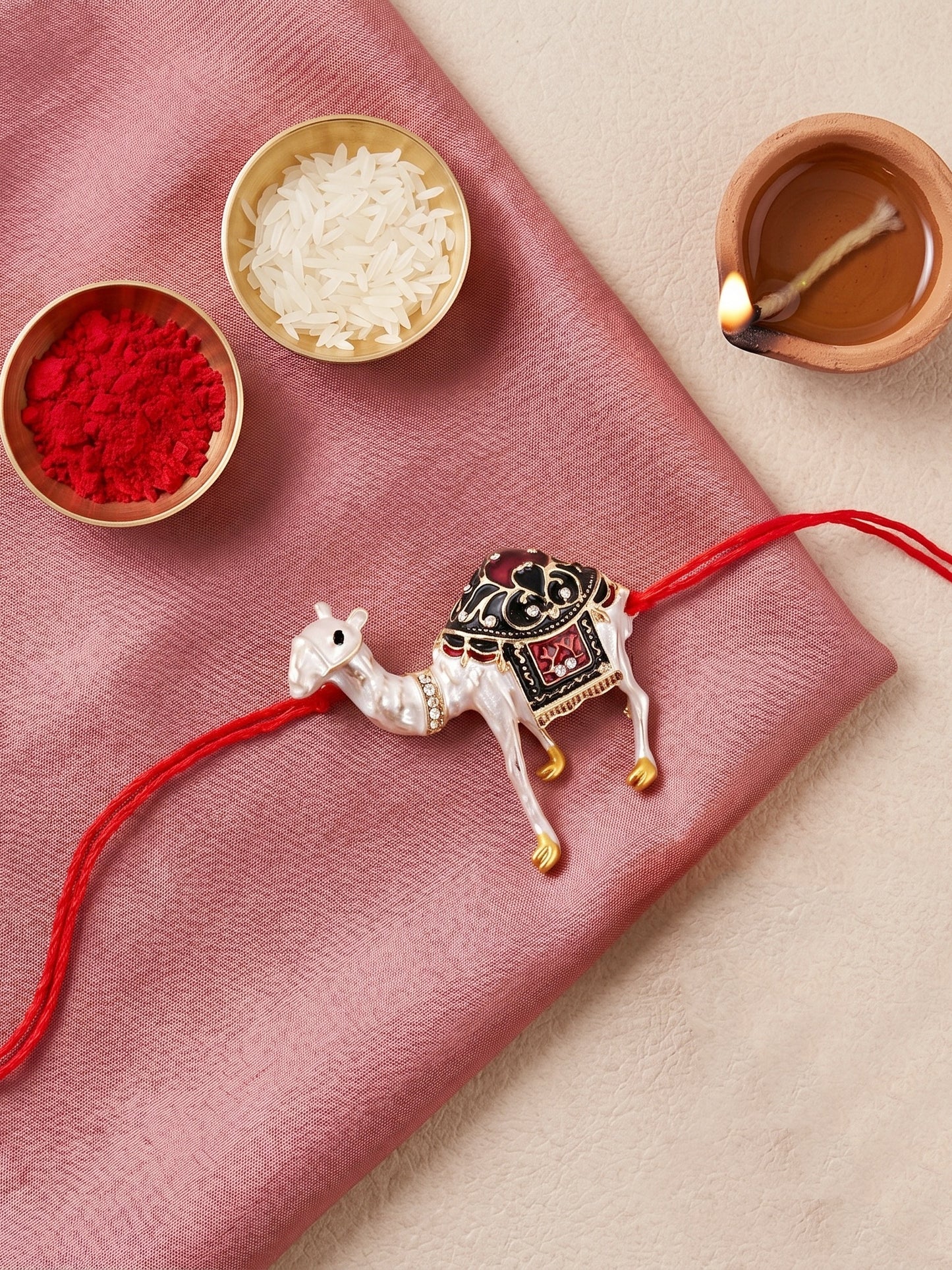 Designer Meenakari Camel Rakhi for Brother, Roli, Chawal & Card (263-CHR1-1171-1-2026)