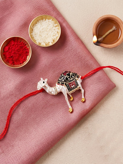 Designer Meenakari Camel Rakhi for Brother, Roli, Chawal & Card (263-CHR1-1171-1-2026)