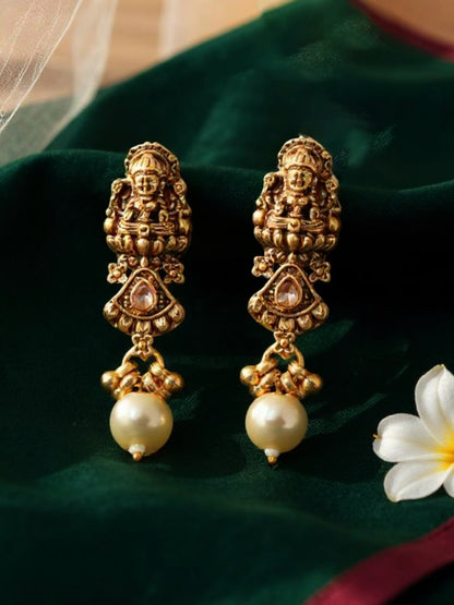 Gold Plated Temple Jewellery Goddess Lakshmi Design Necklace with Earrings
