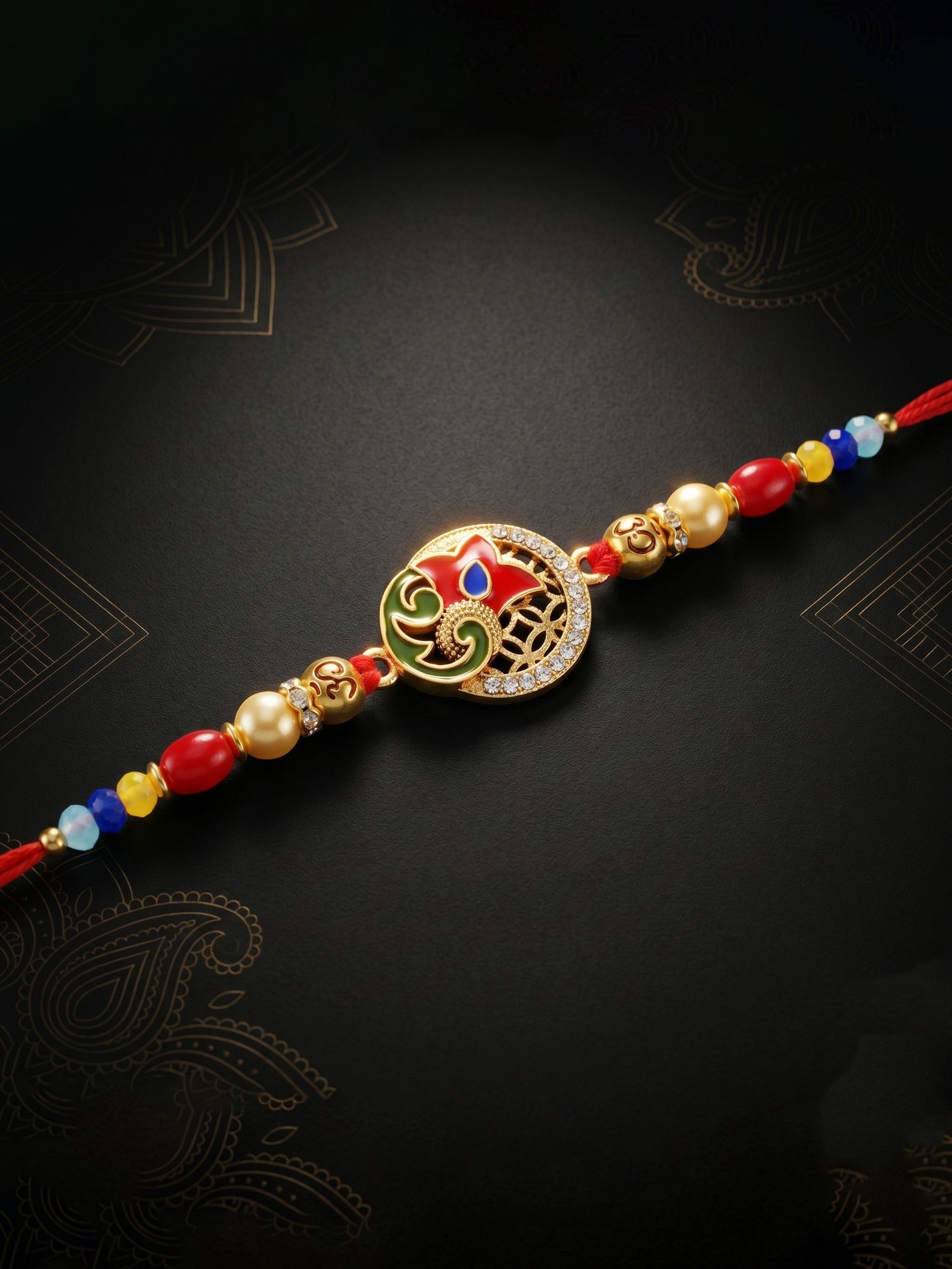 Designer Floral Enamel Multicolour Beaded Rakhi For Brother With Roli Chawal & Card (72-S5R1-AR2919)