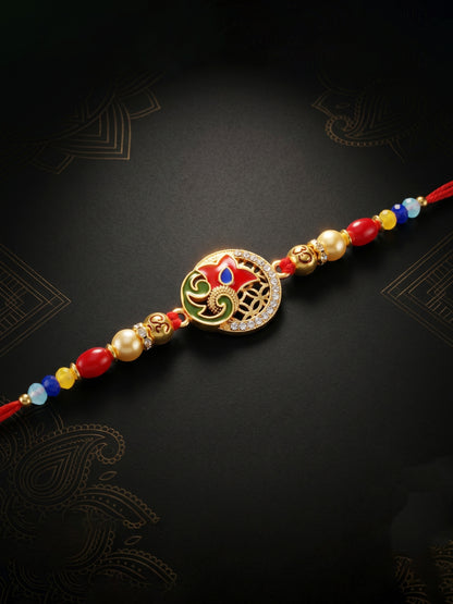 Designer Floral Enamel Multicolour Beaded Rakhi For Brother With Roli Chawal & Card (72-S5R1-AR2919)