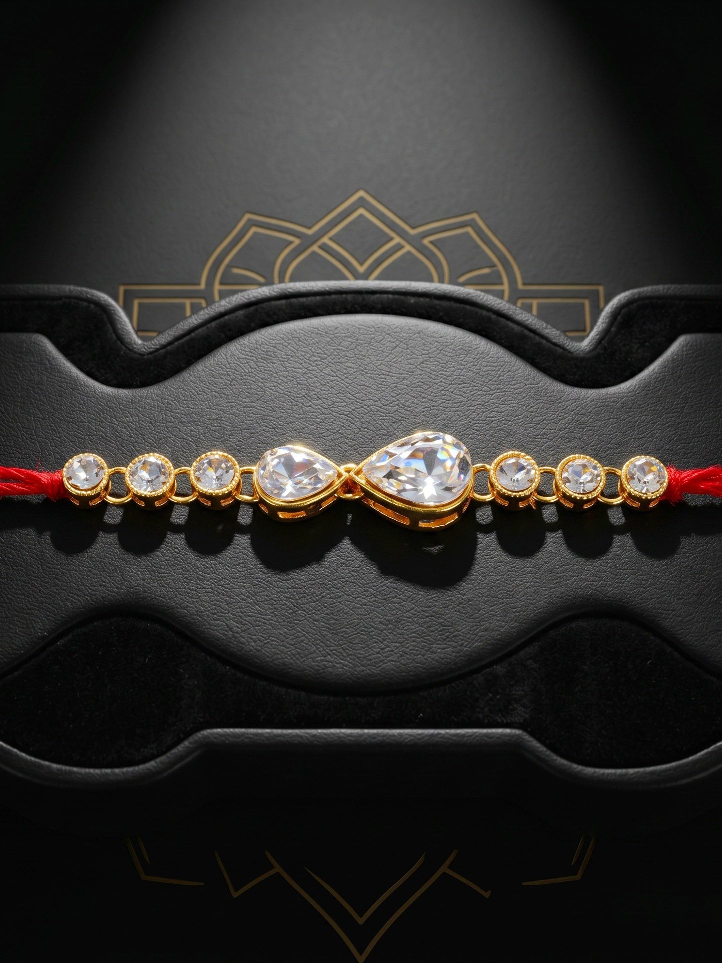 LUCKY JEWELLERY Traditional Rakhi for Brother/Bhaiya – Gold Plated Red Thread Rakshabandhan Rakhie White Stones for Bhai/Bhabhi (Pack of 4) – Fancy Rakhee Bracelet Rakshasutra (159-L1R1-02-W-4-2026)