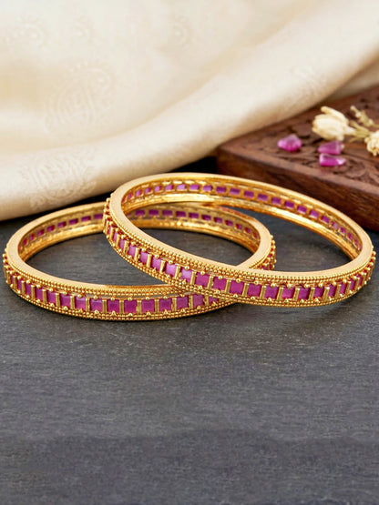 Gold-Plated Temple Magenta Stone Bangle (945-C1BG-2212-2)