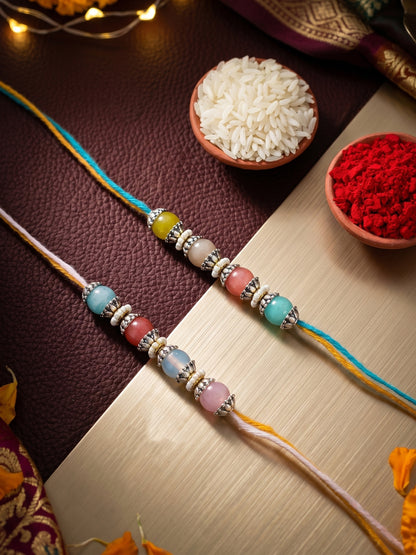 Set of 2 Multicolor Beaded Rakhi for Brother with Roli Chawal & Card (96-JPR1-1993-MT-S-2-2026)