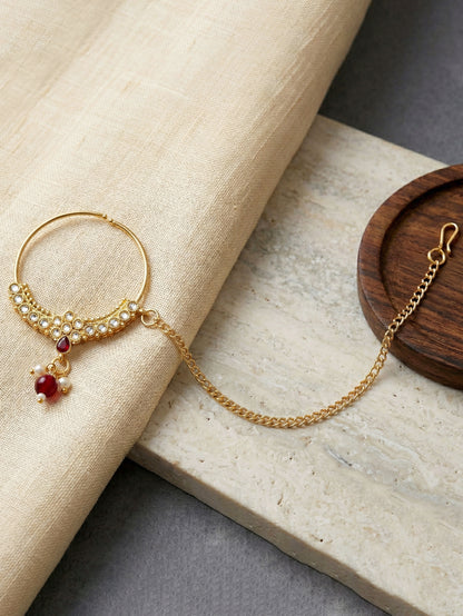 Bridal Kundan Maroon Choker Jewellery Set with Hathphool & Nath (2541-IZK-554-M)