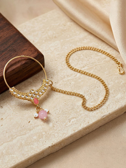 Bridal Kundan Pink Choker Jewellery Set with Hathphool & Nath (2541-IZK-554-PK)