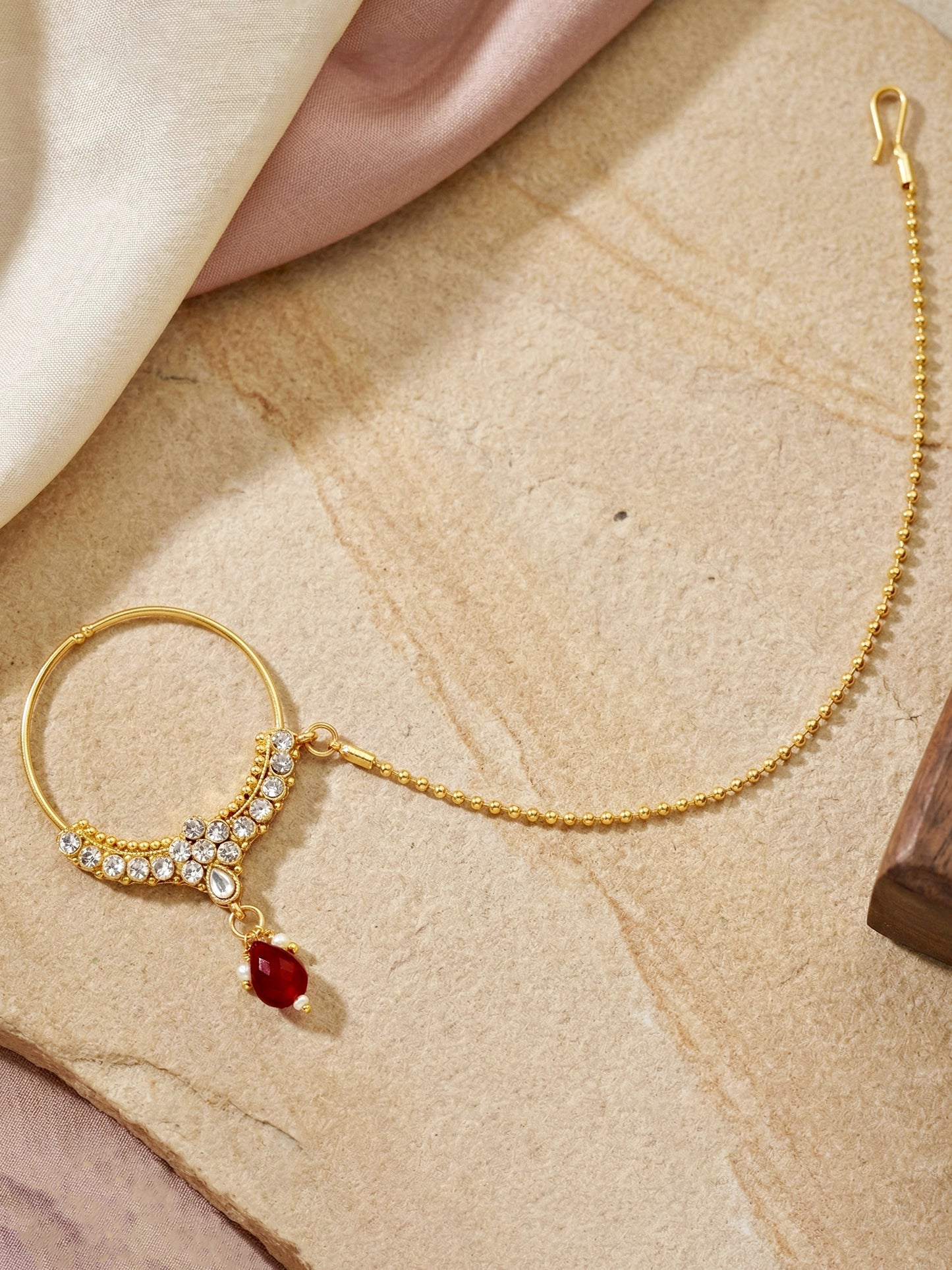 Bridal AD Maroon Stone Heavy Choker Jewellery Set with Sheesh Patti, Nath & Jhumka (3300-M8ZK-1106-M)