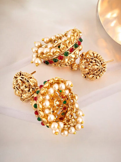 Traditional Temple Jewellery Set Goddess Lakshmi Design Necklace with Earrings