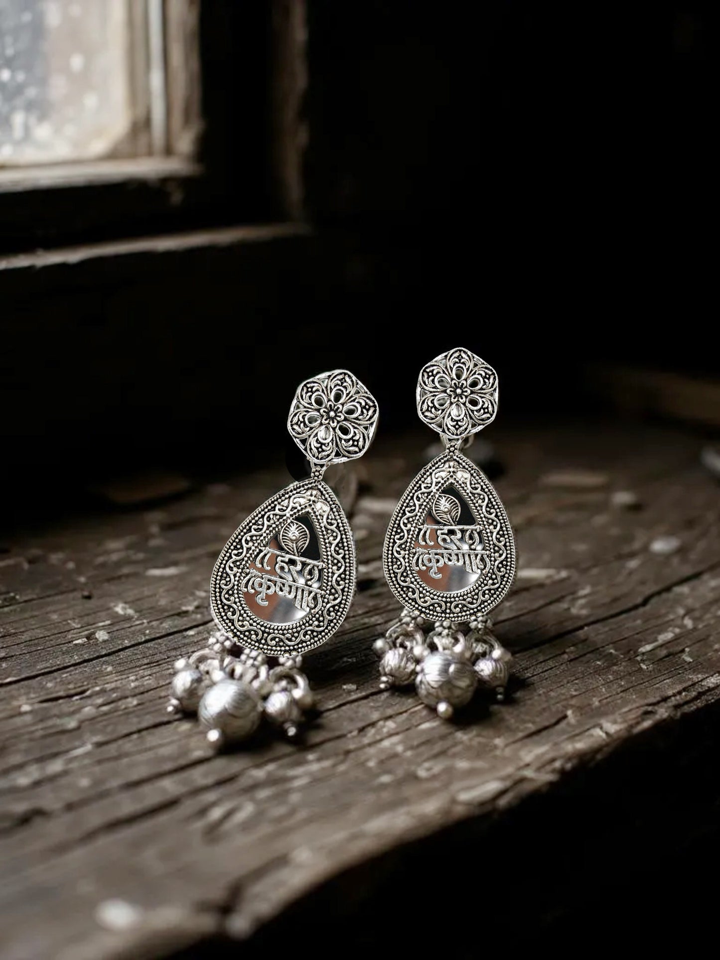 Oxidised Silver Plating Hare Krishna Temple Jewellery Necklace Set for Women & Girls