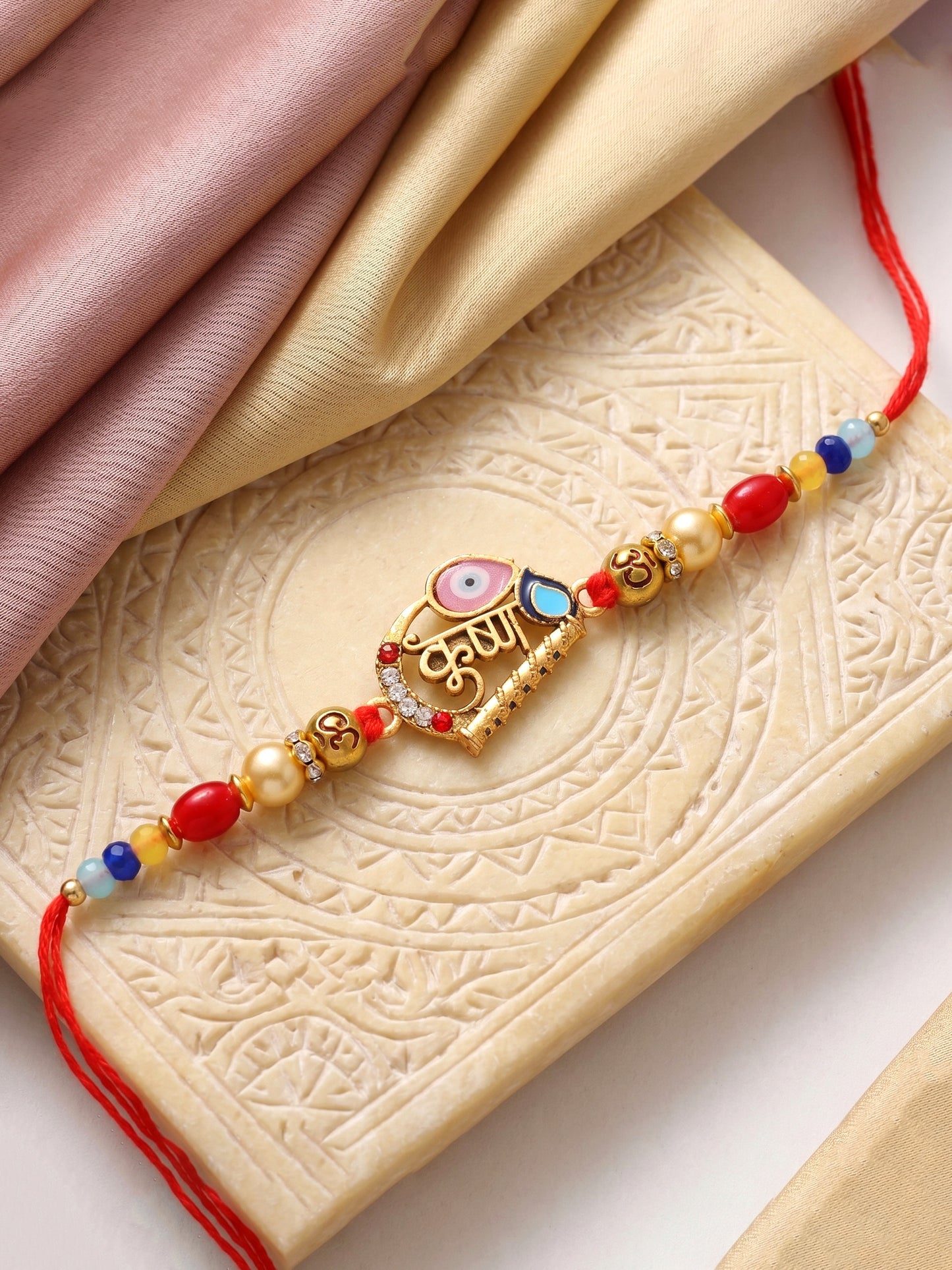 Divine Krishna Bansuri Beaded Rakhi For Brother | Spiritual Set With Roli Chawal & Card (72-S5R1-AR3009)